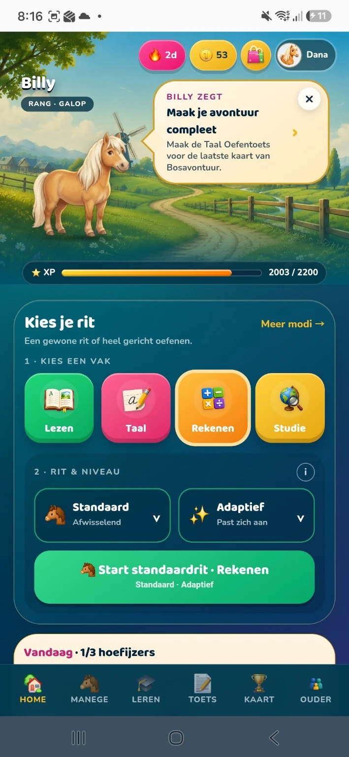 Echte In Galop appweergave van dagelijkse doelen en voortgang