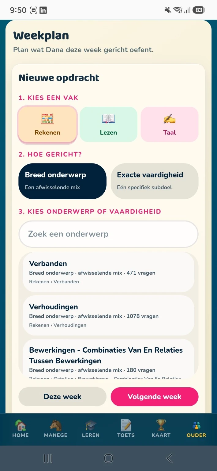 Ouder kiest een gericht weekplan voor het kind
